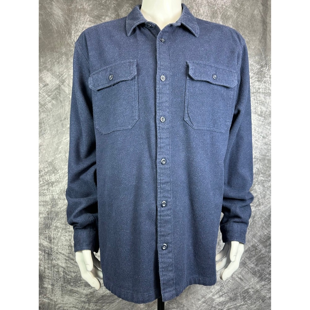 Patagonia Fjord Flannel Shirt Mens XL Navy Blue Organic Cotton 53947 7.1 oz